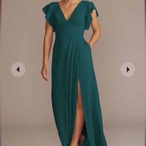 David’s bridal bridesmaid dress in hunter green color
